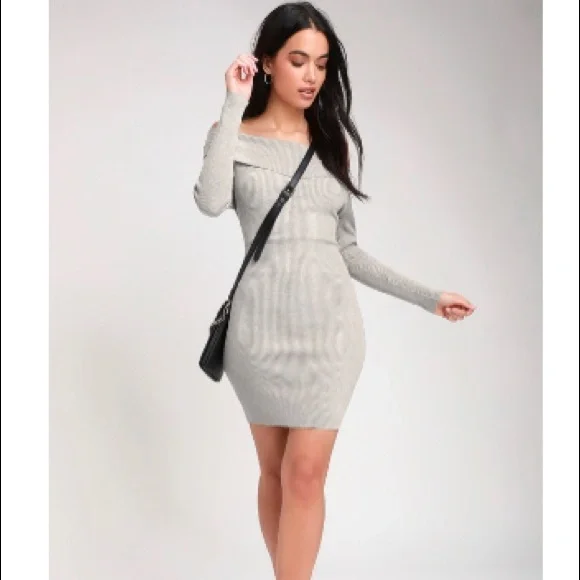 Lulus | Dresses | Gray Offtheshoulder Bodycon Sweater Dress | Poshmark
